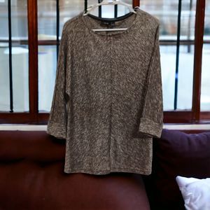 Women's Apt 9 Boatneck Black/Brown/Gold Thread Shimmery Dolman Sleeve Top Small